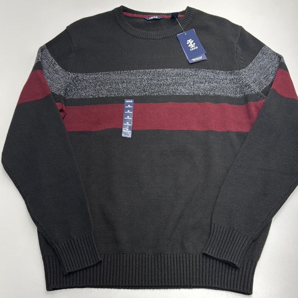 IZOD Men's Medium Black and Red Crew Neck Sweater